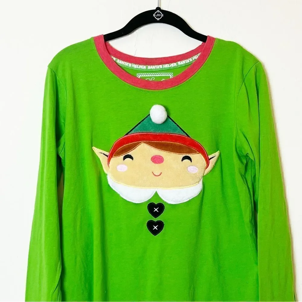 Secret Santa Christmas Elf Santa’s Helper Sleep Shirt, Size Large Green